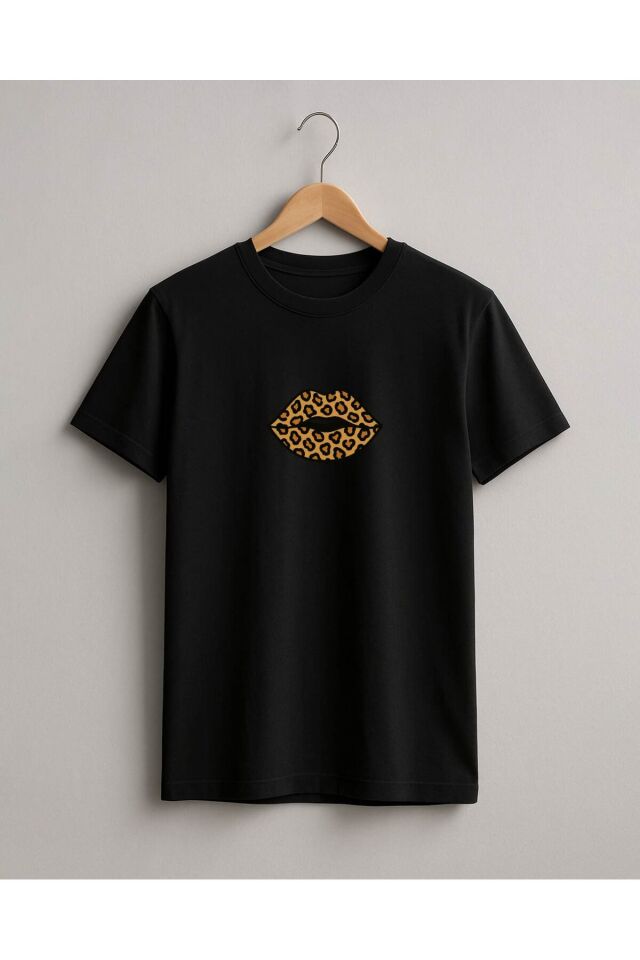 Tişört Unisex (Leopar Dudak) Kadin Si̇yah - XL