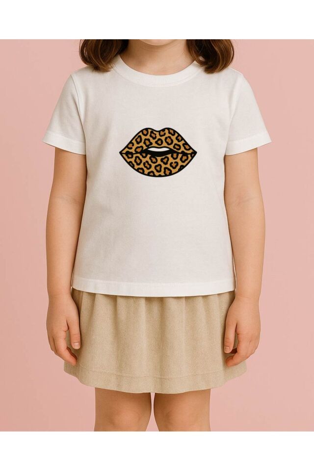 Tişört Unisex Çocuk (Leopar Dudak) Kiz Çocuk - 4-5 Yaş