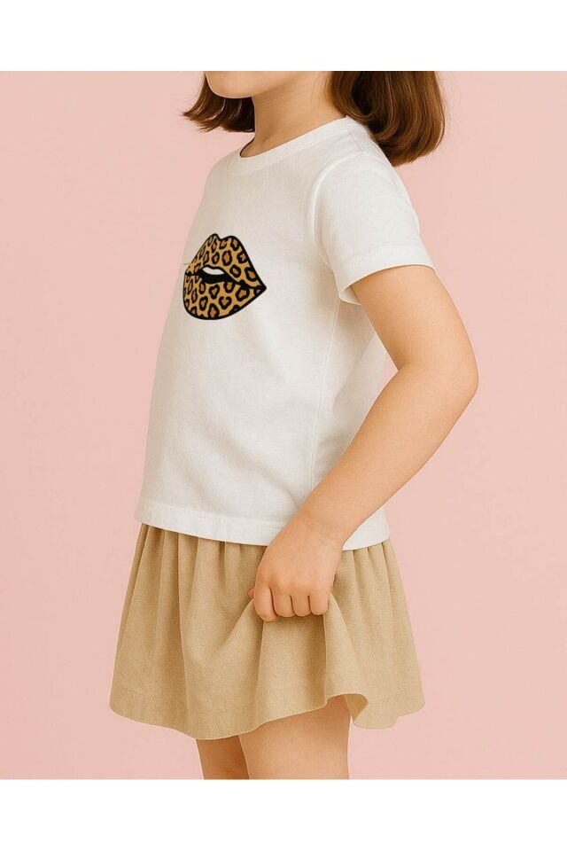 Tişört Unisex Çocuk (Leopar Dudak) Kiz Çocuk - 4-5 Yaş