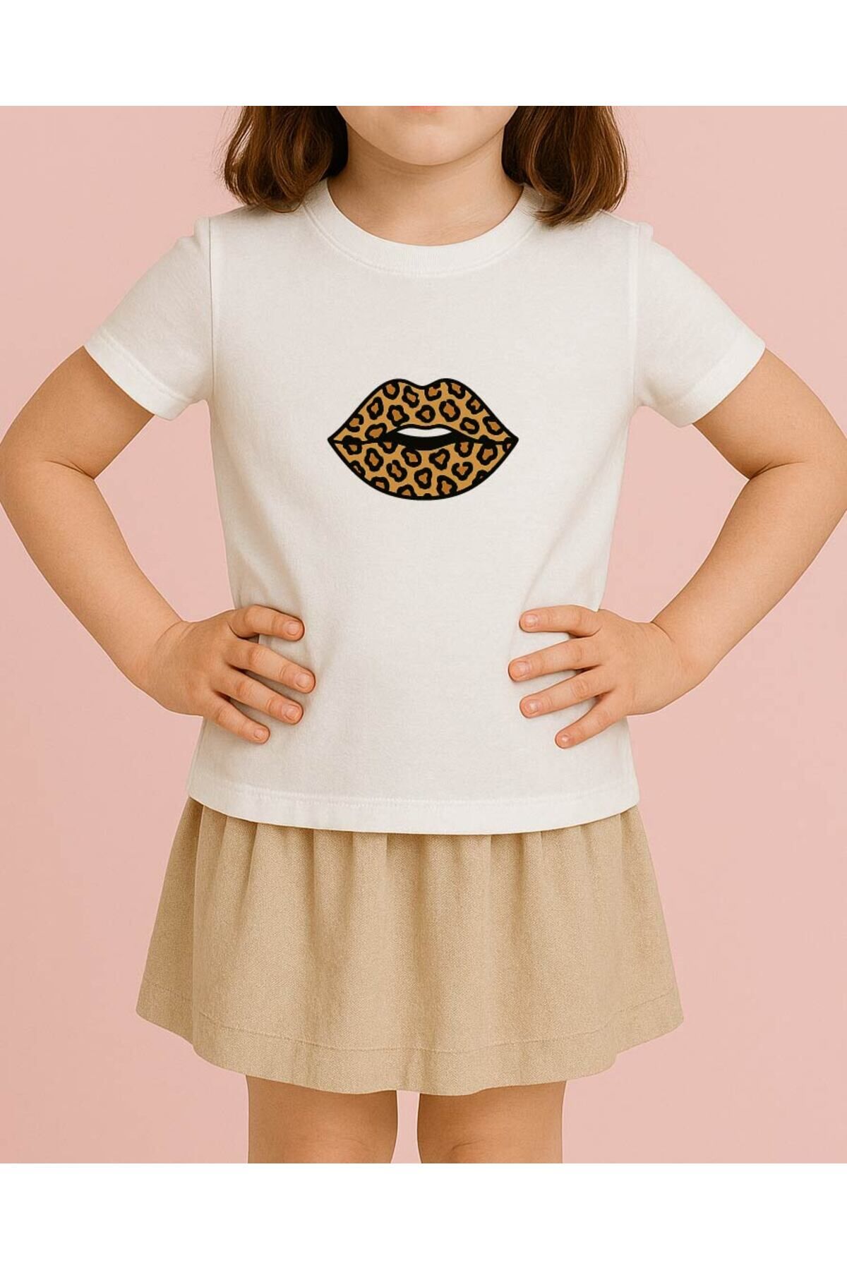 Tişört Unisex Çocuk (Leopar Dudak) Kiz Çocuk - 4-5 Yaş
