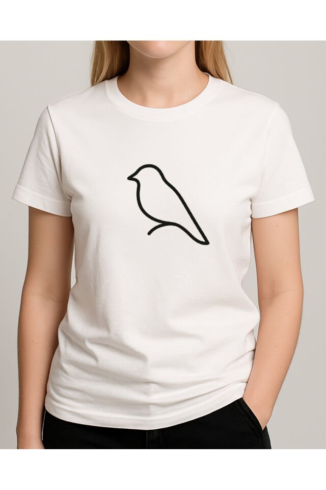 Tişört Unisex (Kuş) Kadin Beyaz - 2XL