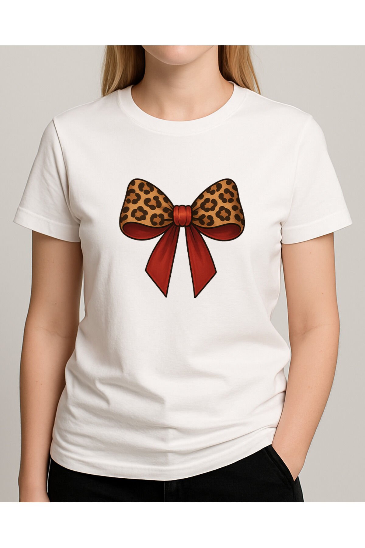Tişört Unisex (Leopar Kurdele) Kadin Beyaz - S