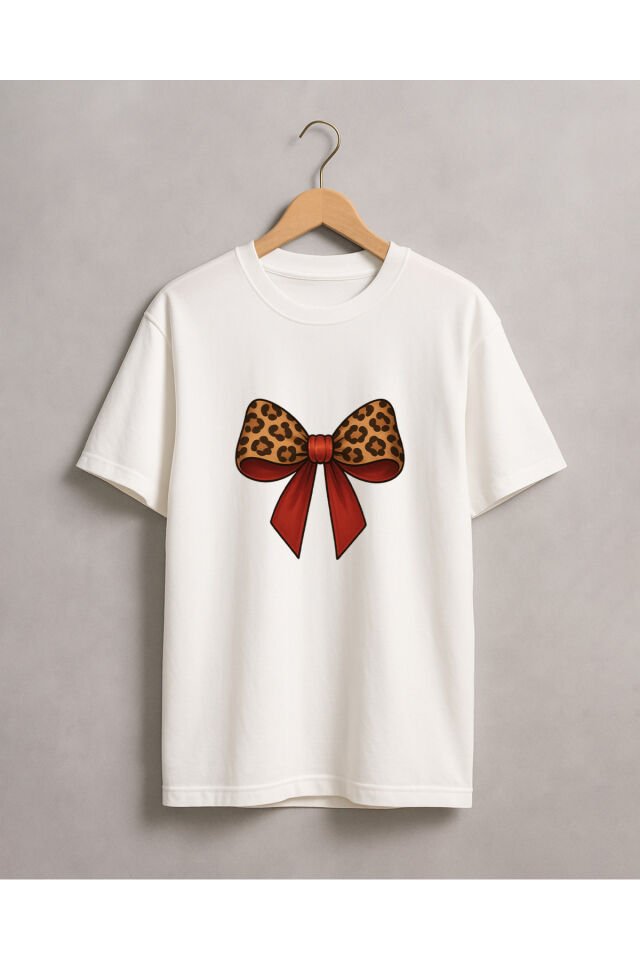 Tişört Unisex (Leopar Kurdele) Kadin Beyaz - 2XL