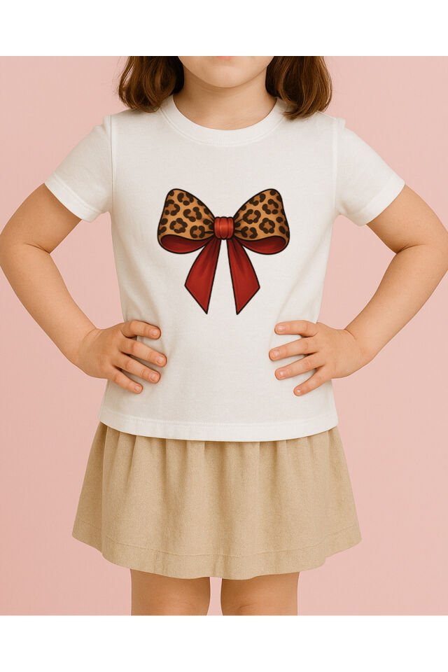Tişört Unisex Çocuk (Leopar Kurdele) Kiz Beyaz - 10-11 Yaş
