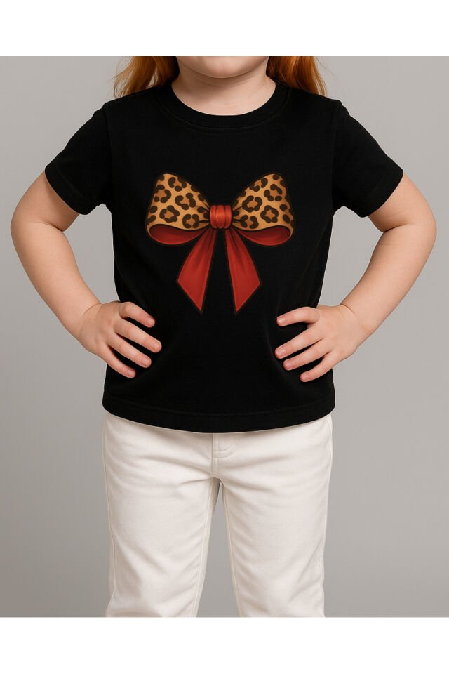 Tişört Unisex Çocuk (Leopar Kurdele) Kiz Si̇yah - S