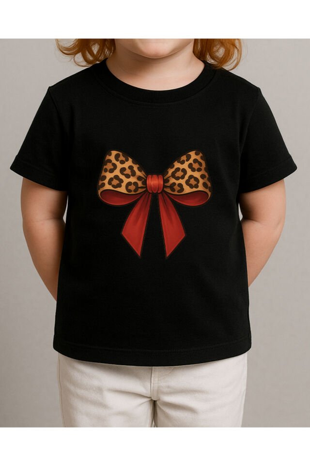 Tişört Unisex Çocuk (Leopar Kurdele) Kiz Si̇yah - XL