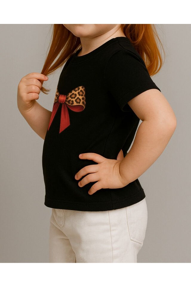 Tişört Unisex Çocuk (Leopar Kurdele) Kiz Si̇yah - XL
