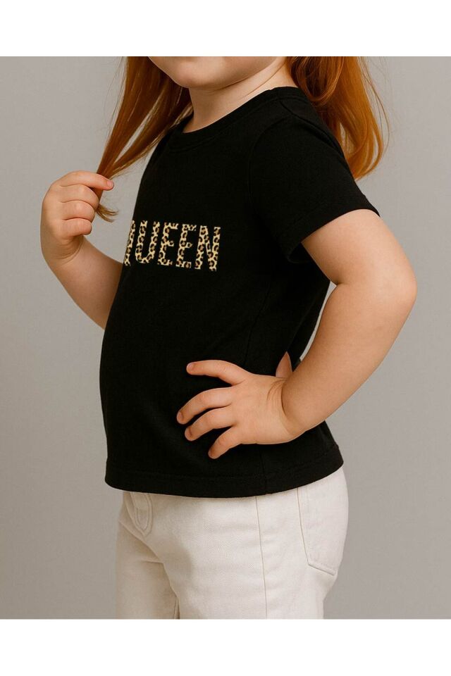 Tişört Unisex Çocuk (Leopar Queen) Kiz Si̇yah - 4-5 Yaş