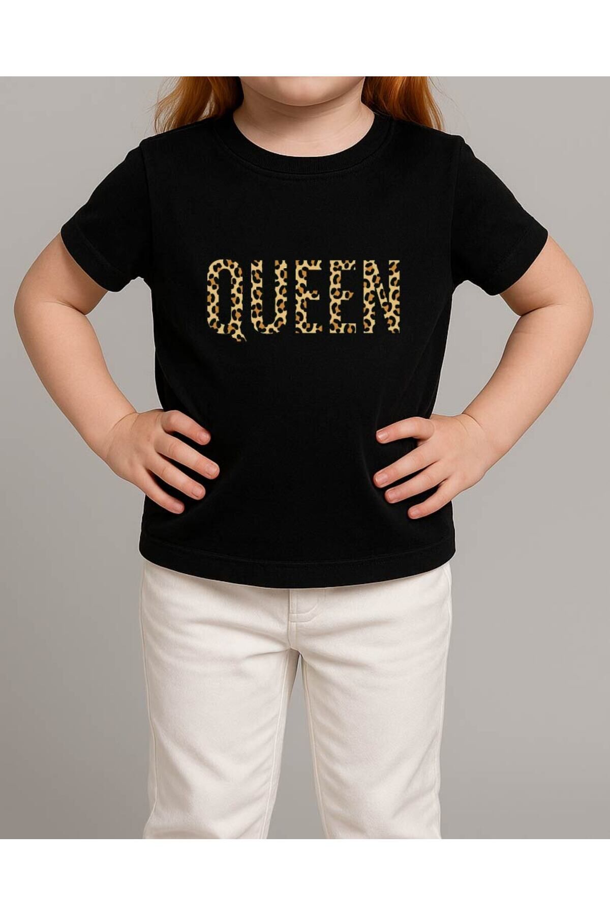Tişört Unisex Çocuk (Leopar Queen) Kiz Si̇yah - 10-11 Yaş