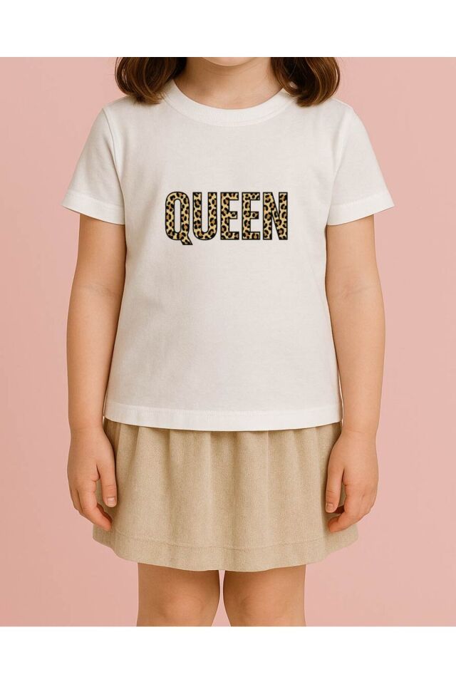 Tişört Unisex Çocuk (Leopar Queen) Kiz Beyaz - 10-11 Yaş