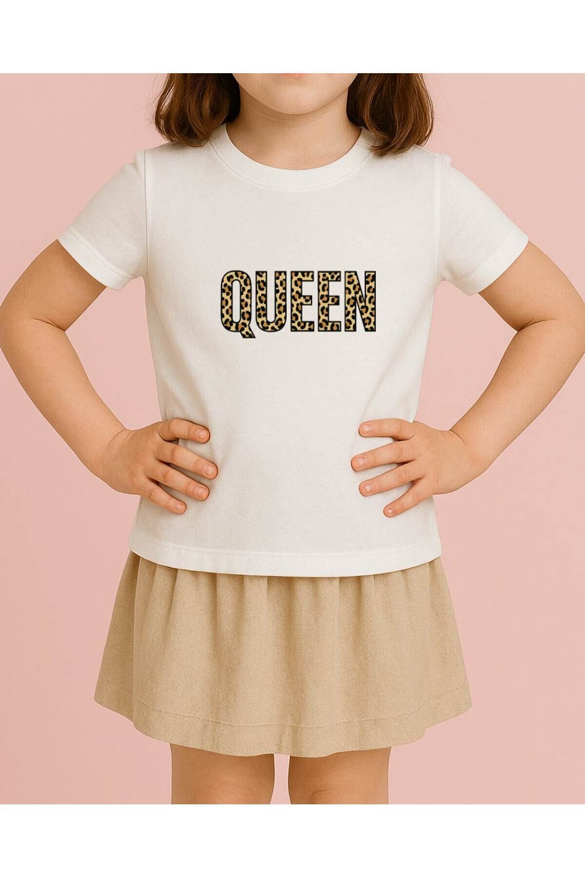 Tişört Unisex Çocuk (Leopar Queen) Kiz Beyaz - 10-11 Yaş