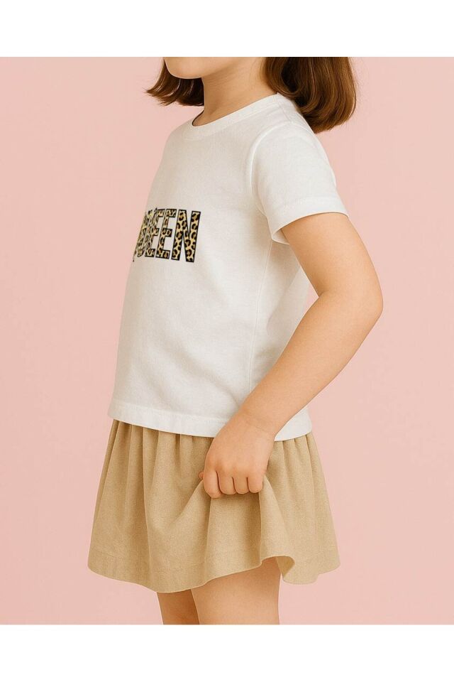 Tişört Unisex Çocuk (Leopar Queen) Kiz Beyaz - 4-5 Yaş