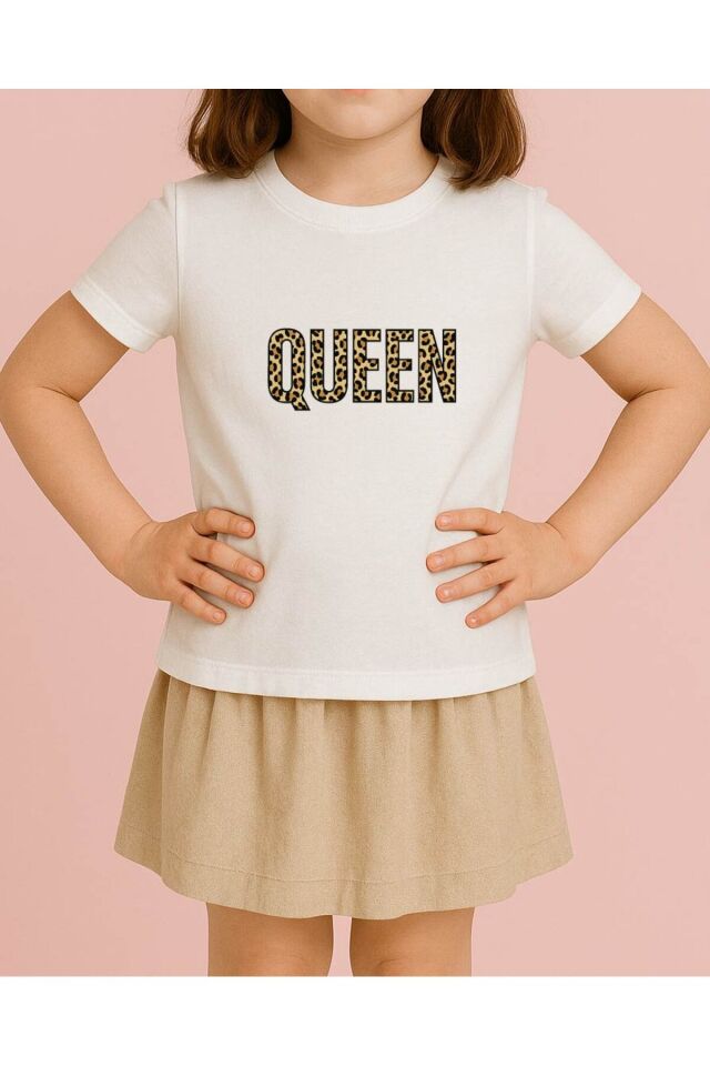Tişört Unisex Çocuk (Leopar Queen) Kiz Beyaz - 4-5 Yaş