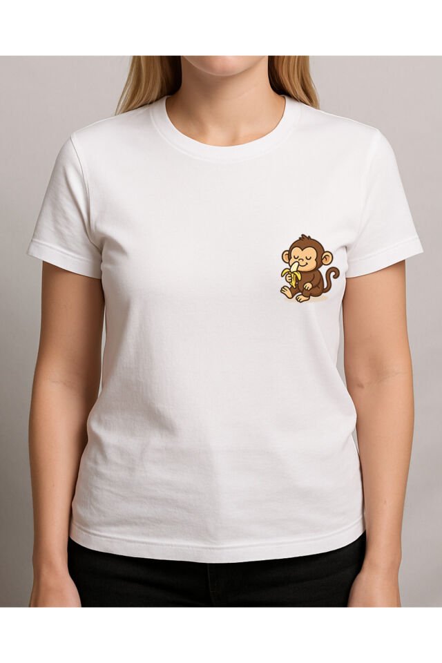 Tişört Unisex (Maymun) Kadin Beyaz - XL