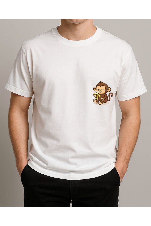 Tişört Unisex (Maymun) Erkek Beyaz - M