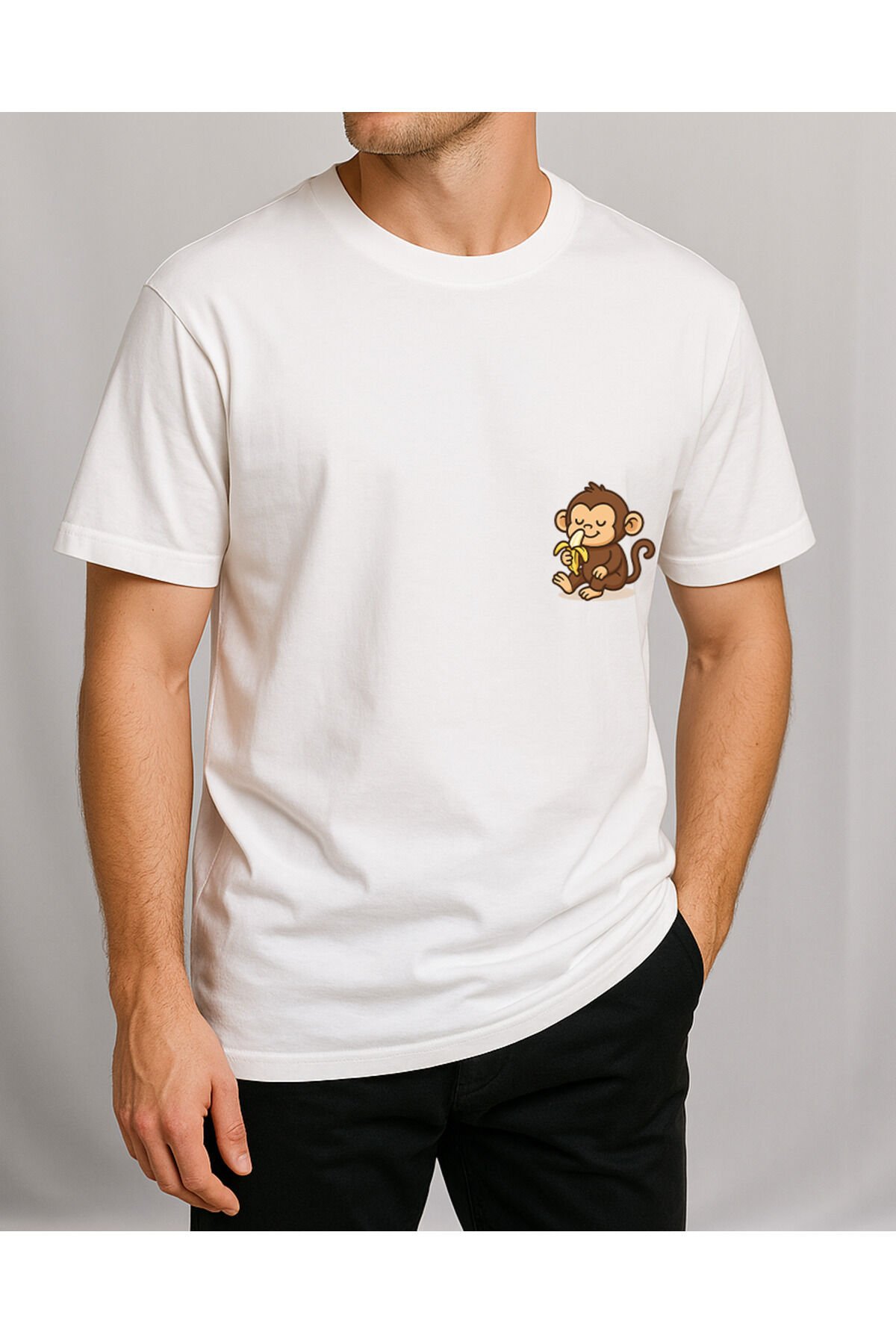 Tişört Unisex (Maymun) Erkek Beyaz - L