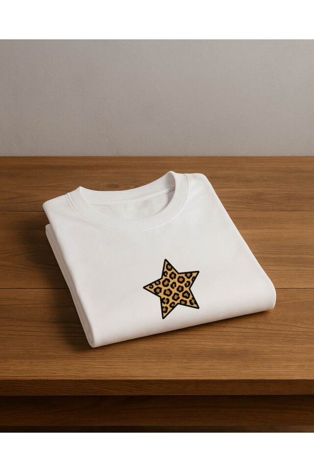 Tişört Unisex (Leopar Yıldız) Kadin Beyaz - S