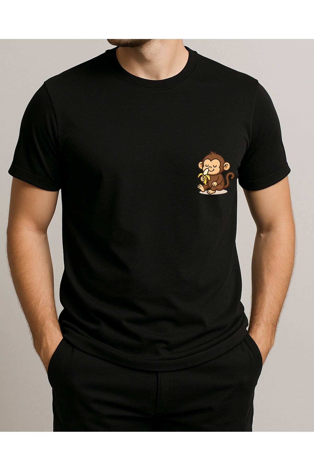 Tişört Unisex (Maymun) Erkek Si̇yah - M