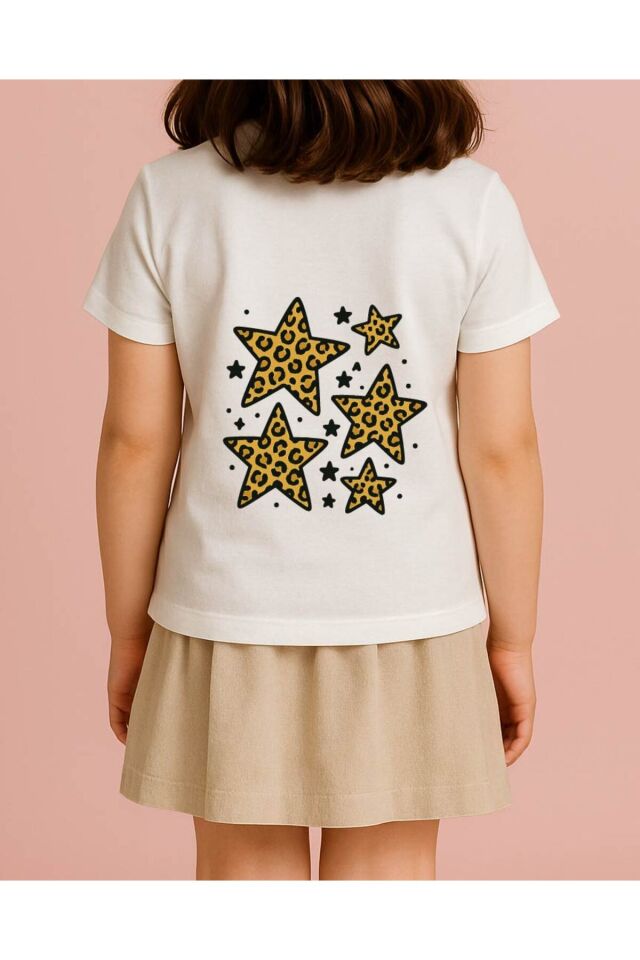 Tişört Unisex Çocuk (Leopar Yıldız) Kiz Beyaz - 4-5 Yaş