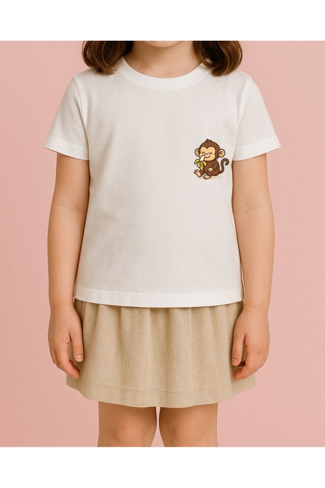 Tişört Unisex Çocuk (Maymun) Kiz Beyaz - 10-11 Yaş