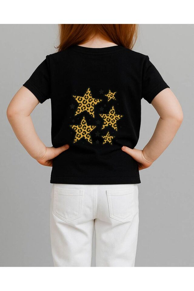 Tişört Unisex Çocuk (Leopar Yıldız) Kiz Si̇yah - 4-5 Yaş