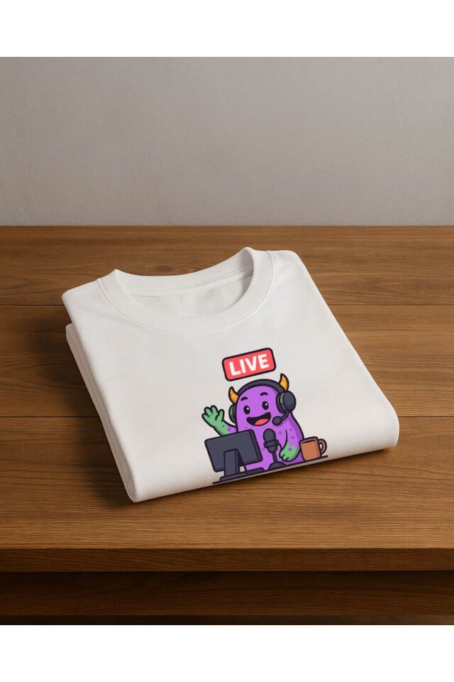 Tişört Unisex (Live Mor Yaratık) Erkek Beyaz - S
