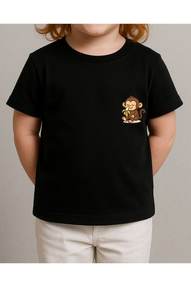 Tişört Unisex Çocuk (Maymun) Kiz Si̇yah - 4-5 Yaş