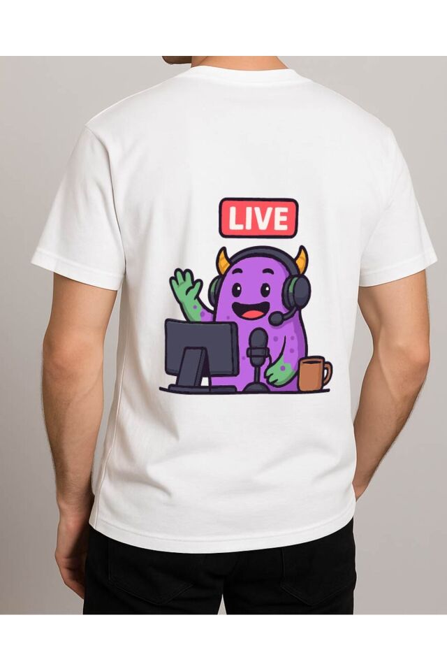 Tişört Unisex (Live Mor Yaratık) Erkek Beyaz - XL