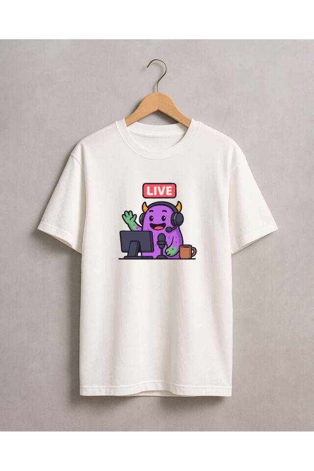 Tişört Unisex (Live Mor Yaratık) Erkek Beyaz - 2XL