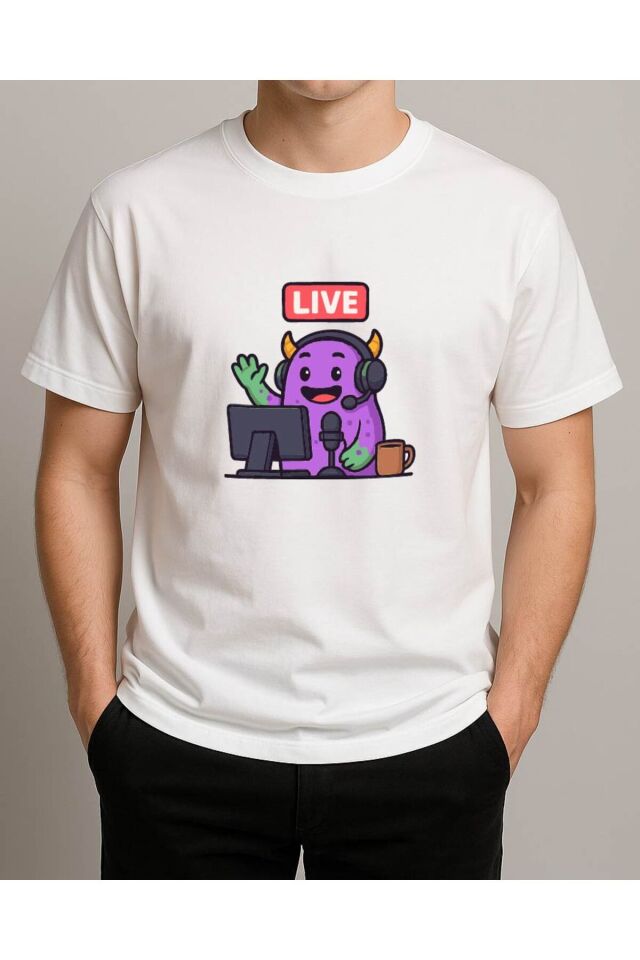 Tişört Unisex (Live Mor Yaratık) Erkek Beyaz - 2XL