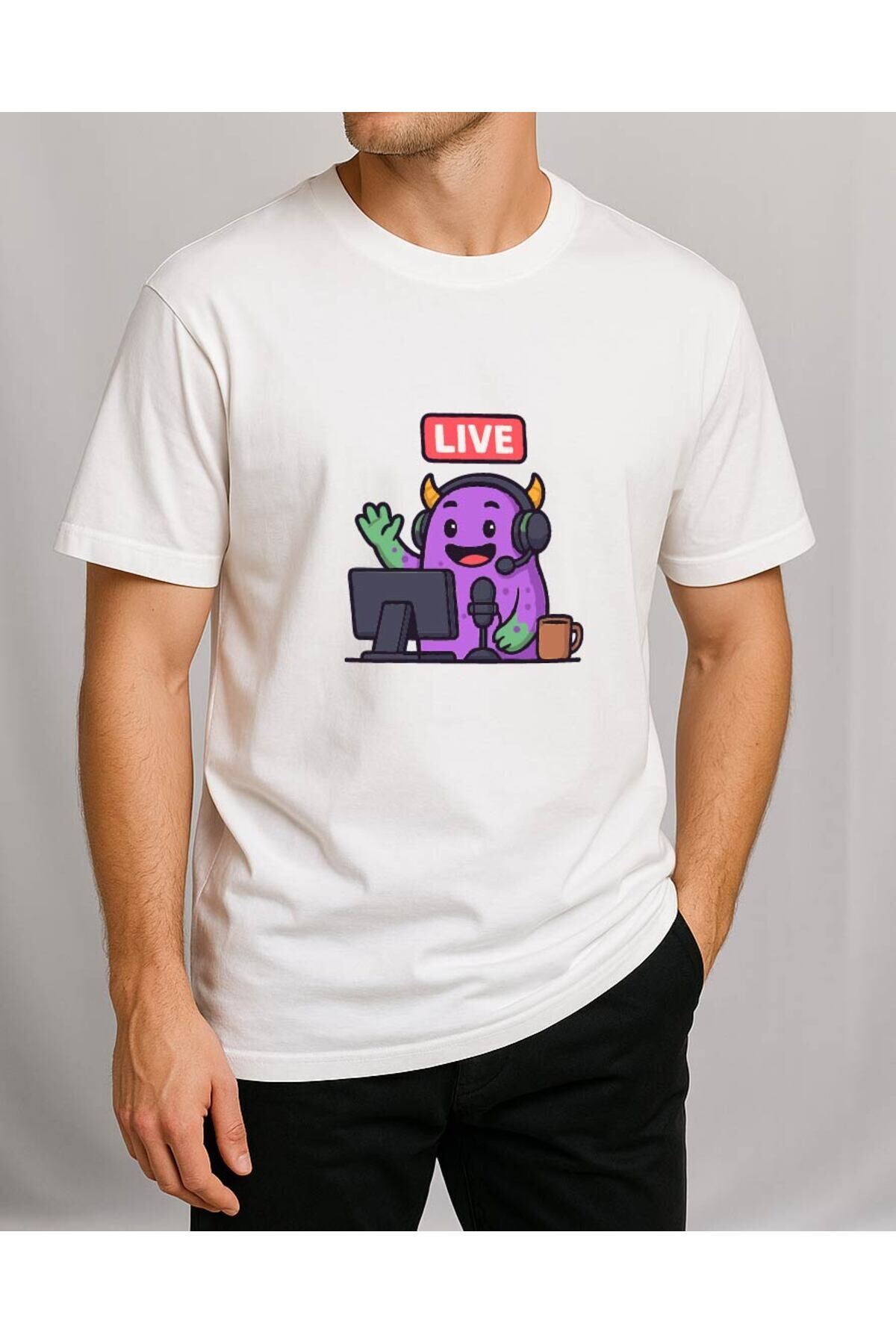 Tişört Unisex (Live Mor Yaratık) Erkek Beyaz - 2XL