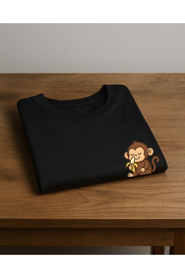 Tişört Unisex Çocuk (Maymun) Erkek Si̇yah - 4-5 Yaş