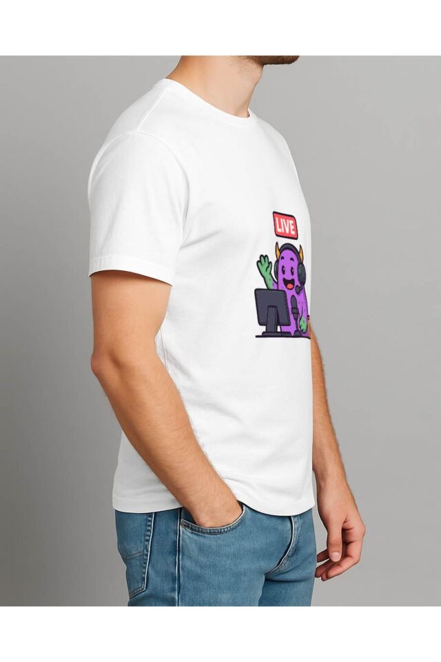 Tişört Unisex (Live Mor Yaratık) Erkek Beyaz - M