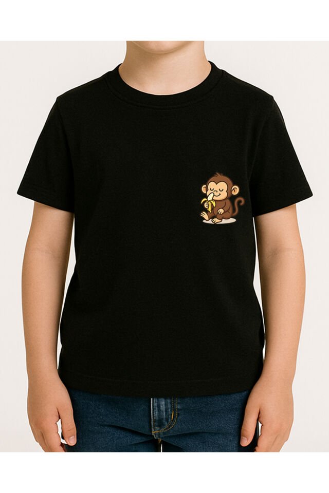 Tişört Unisex Çocuk (Maymun) Erkek Si̇yah - XL
