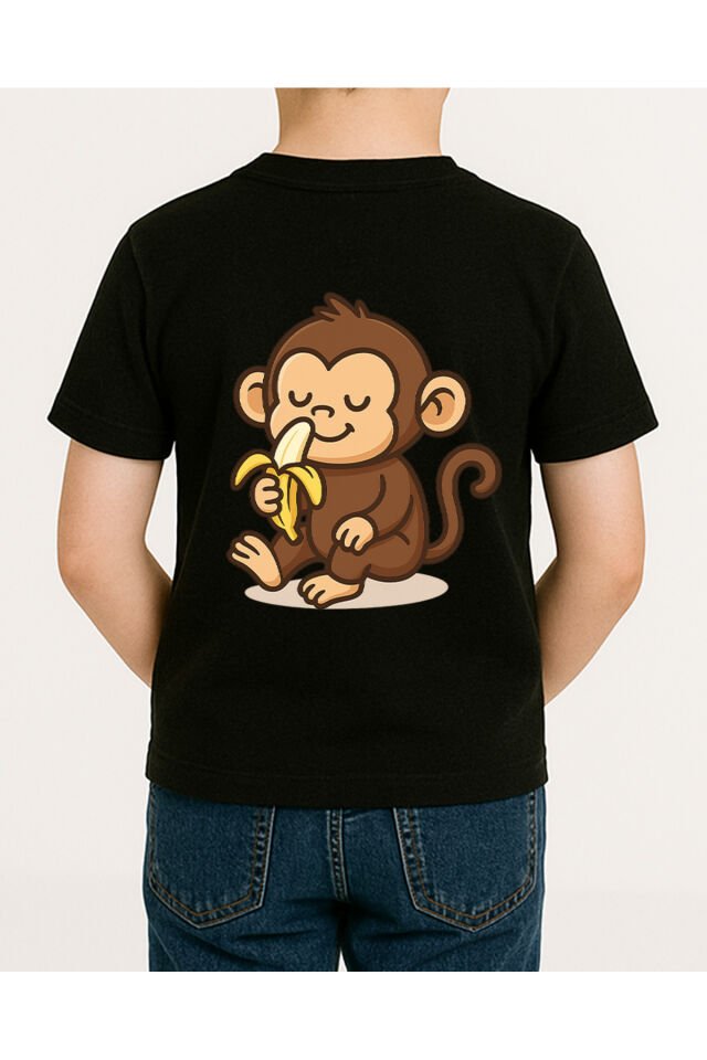 Tişört Unisex Çocuk (Maymun) Erkek Si̇yah - 2XL