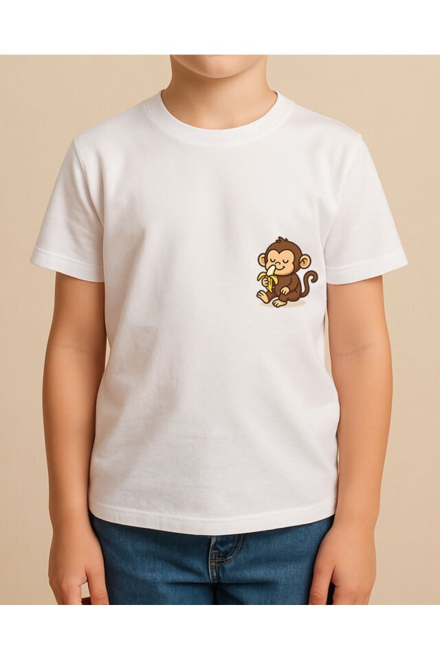 Tişört Unisex Çocuk (Maymun) Erkek Beyaz - 4-5 Yaş