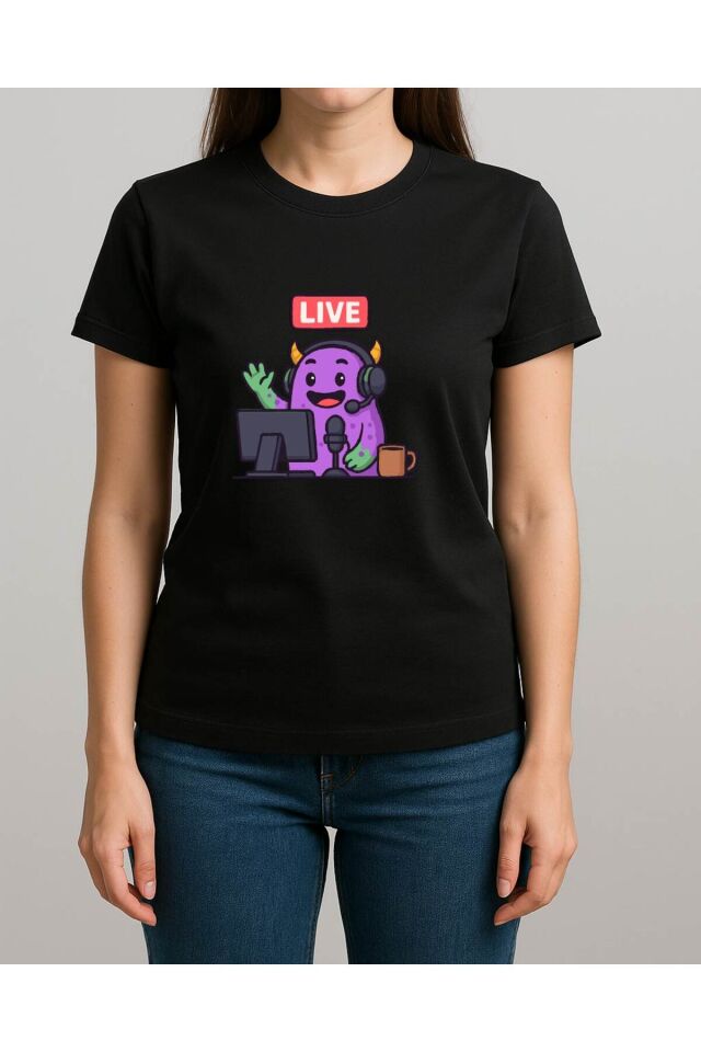 Tişört Unisex (Live Mor Yaratık) Kadin Si̇yah - 4-5 Yaş