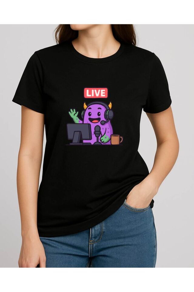 Tişört Unisex (Live Mor Yaratık) Kadin Si̇yah - 4-5 Yaş