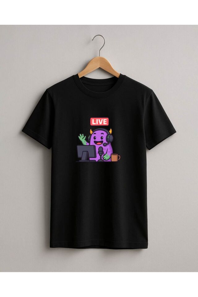 Tişört Unisex (Live Mor Yaratık) Erkek Si̇yah - 10-11 Yaş