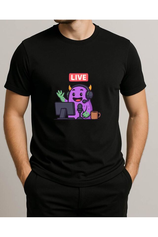 Tişört Unisex (Live Mor Yaratık) Erkek Si̇yah - 10-11 Yaş