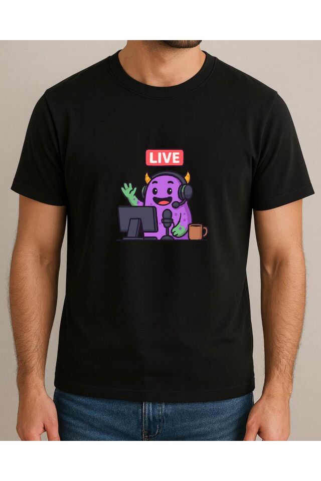 Tişört Unisex (Live Mor Yaratık) Erkek Si̇yah - 4-5 Yaş