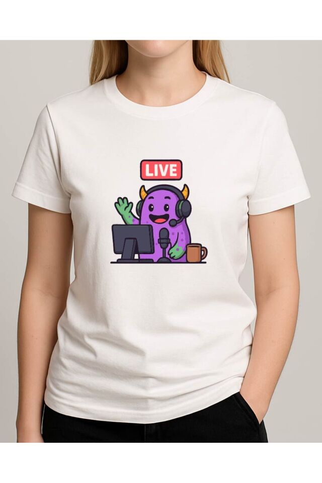 Tişört Unisex (Live Mor Yaratık) Kadin Beyaz - 2XL