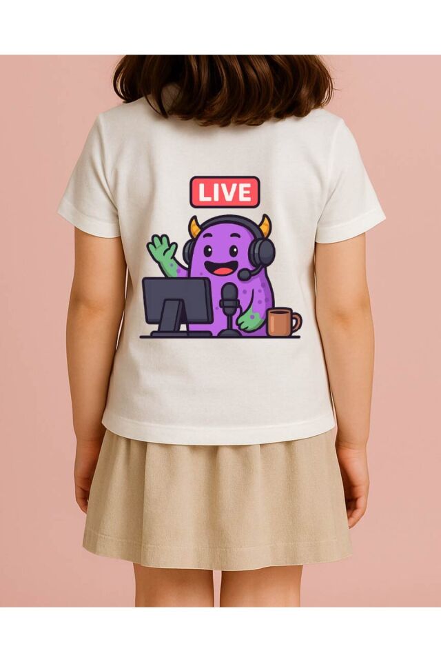 Tişört Unisex Çocuk (Live Mor Yaratık) Kiz Beyaz - 4-5 Yaş