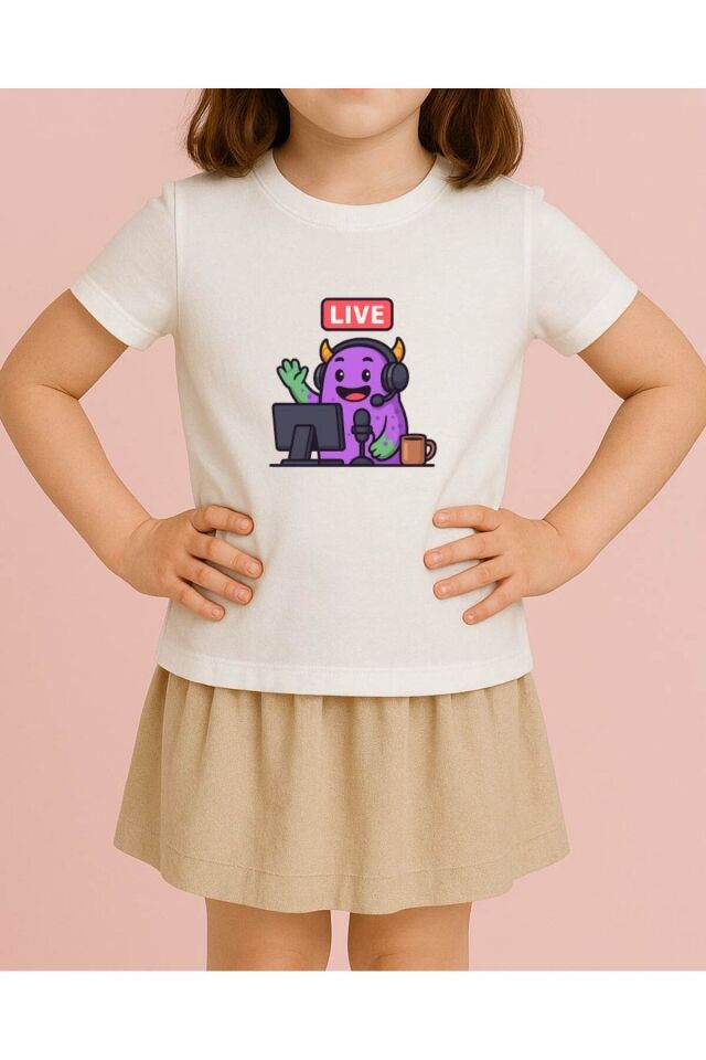 Tişört Unisex Çocuk (Live Mor Yaratık) Kiz Beyaz - 4-5 Yaş