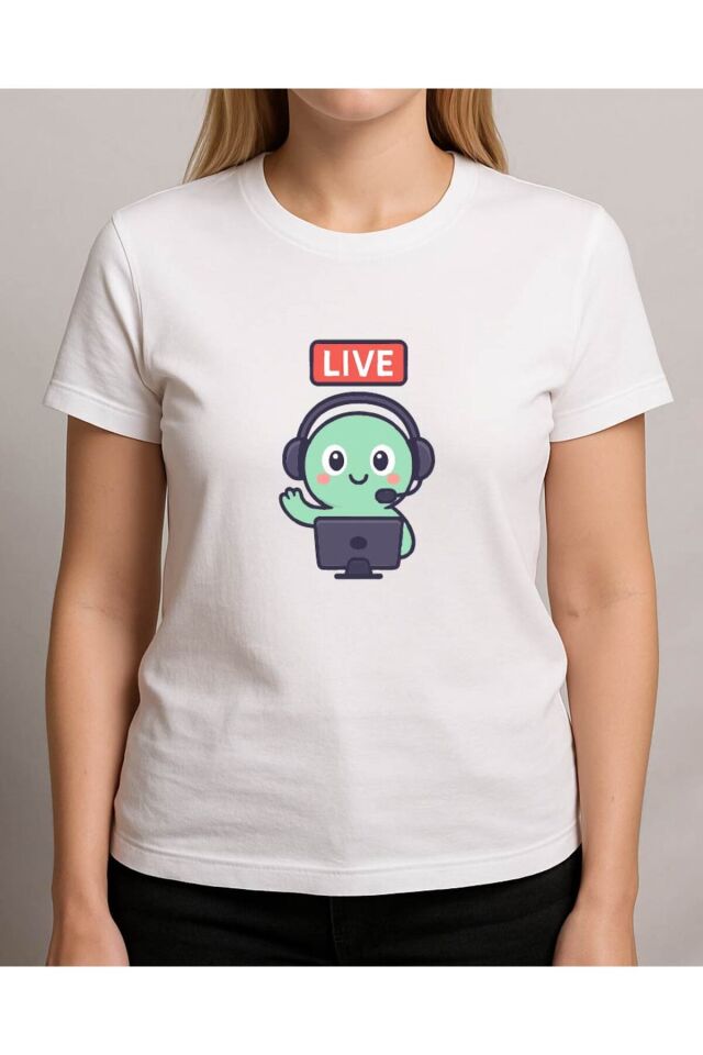 Tişört Unisex (Live Yeşil Yaratık) Kadin Beyaz - XL