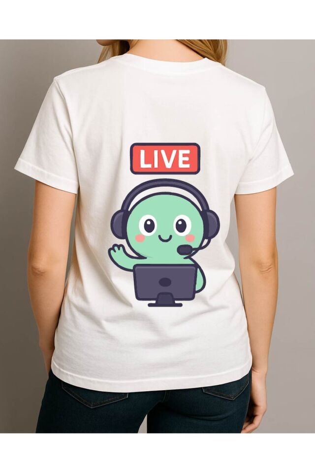 Tişört Unisex (Live Yeşil Yaratık) Kadin Beyaz - M