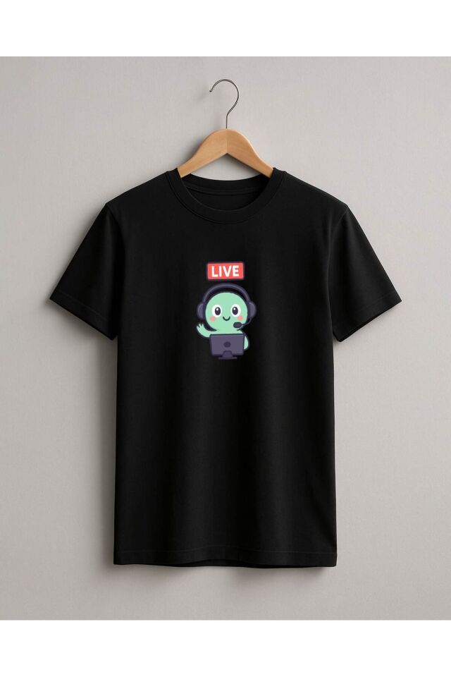 Tişört Unisex (Live Yeşil Yaratık) Erkek Si̇yah - M