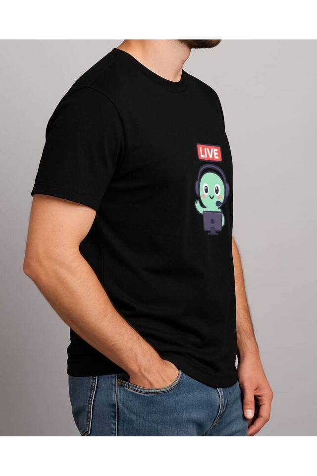 Tişört Unisex (Live Yeşil Yaratık) Erkek Si̇yah - M