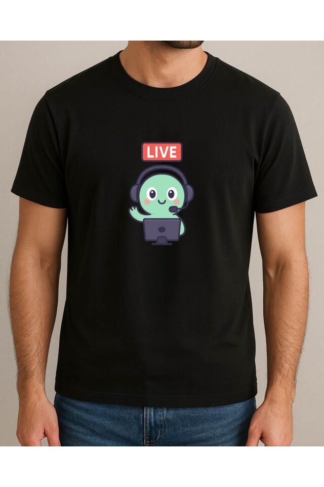 Tişört Unisex (Live Yeşil Yaratık) Erkek Si̇yah - XL