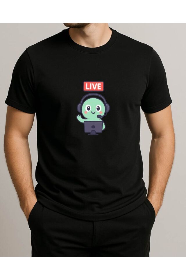 Tişört Unisex (Live Yeşil Yaratık) Erkek Si̇yah - S